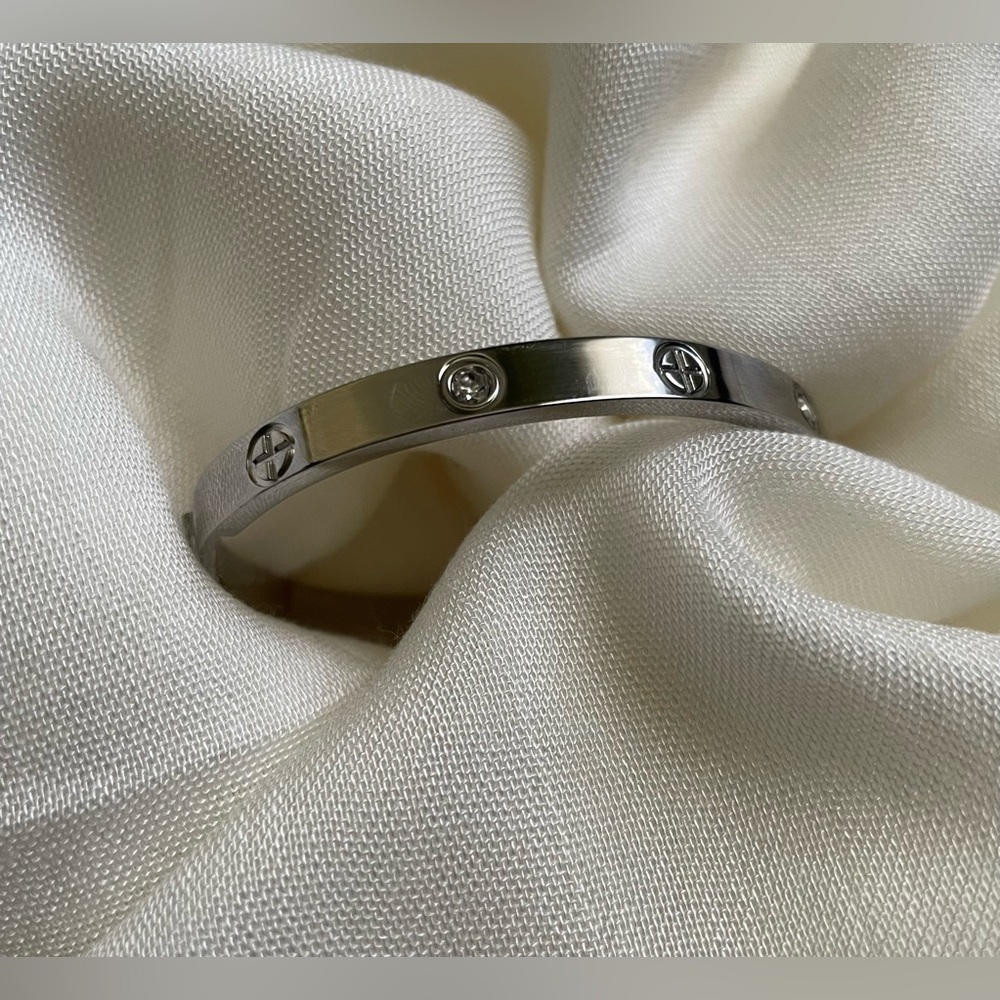 B. Collective Silver Bangle with Crystal Accents - Picture 7 of 7